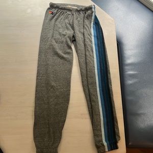 XS Aviator Nation 5 Stripe Sweatpants in Heather Grey/Blue